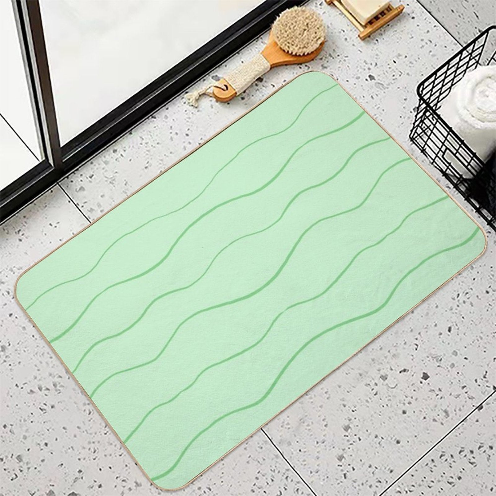 Pastel Green Waves  Anti-Trip Bath Mat