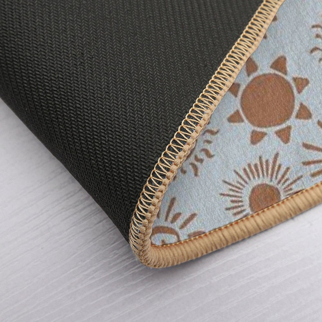 Magical Sun Bohemian Dreamy Aesthetic In Muted Colors Gray Blue & Brown  Pet-Safe Bath Mat