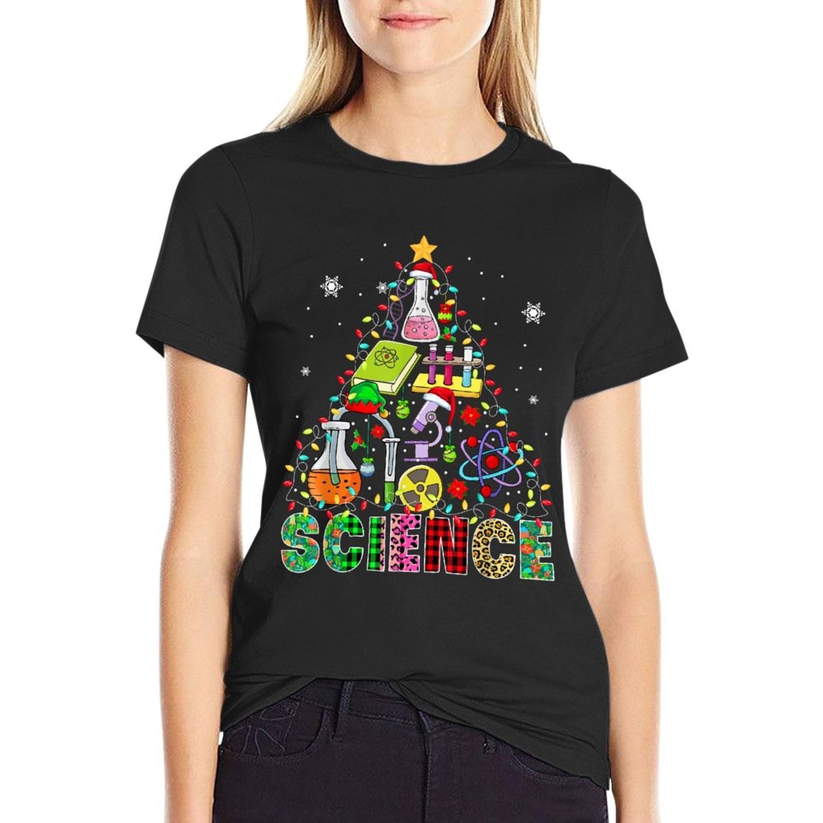 Science Santa Elf Teaching Tools As Christmas Tree Colourful  Easy-care T-Shirt
