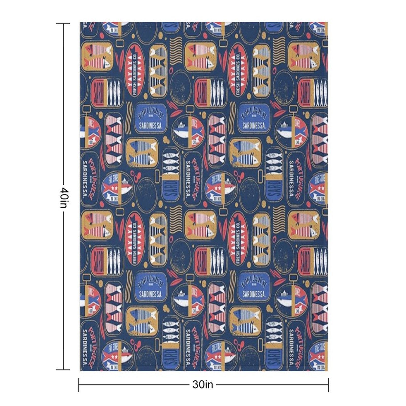 Vintage Canned Sardines  Navy Blue Background Electric Blue And Mandy Red Cans Premium Throw Blanket