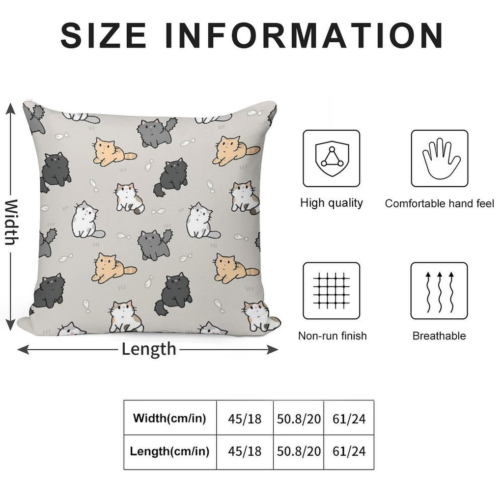 Kittens And Fish Pattern Soft High-Density Material Throw Pillow