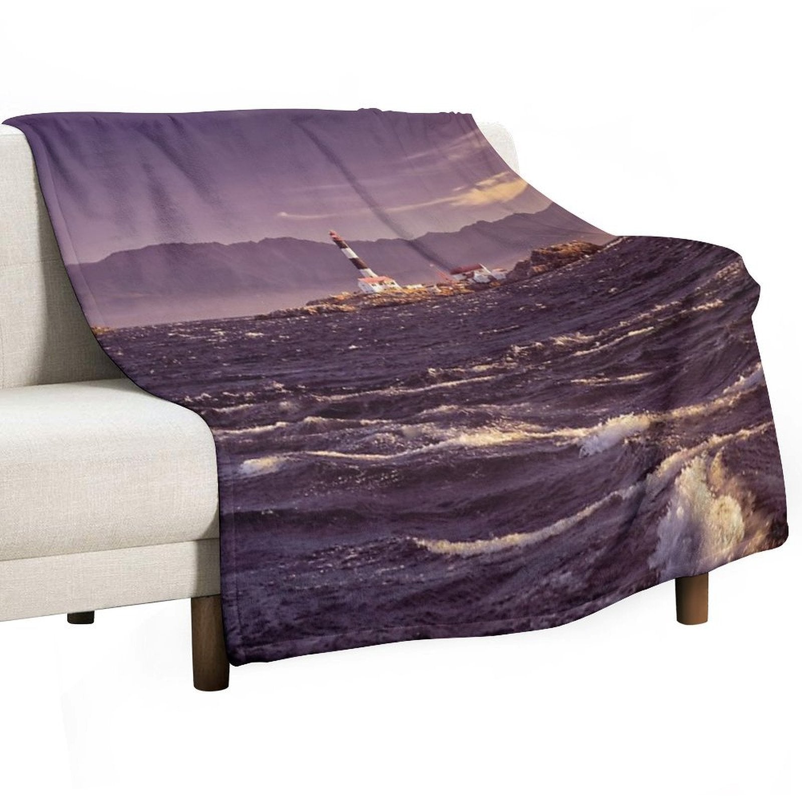 Race Rocks Lighthouse Beautiful Dramatic Sunset Scenery Vancouver Island Art Print Anti-pilling Throw Blanket