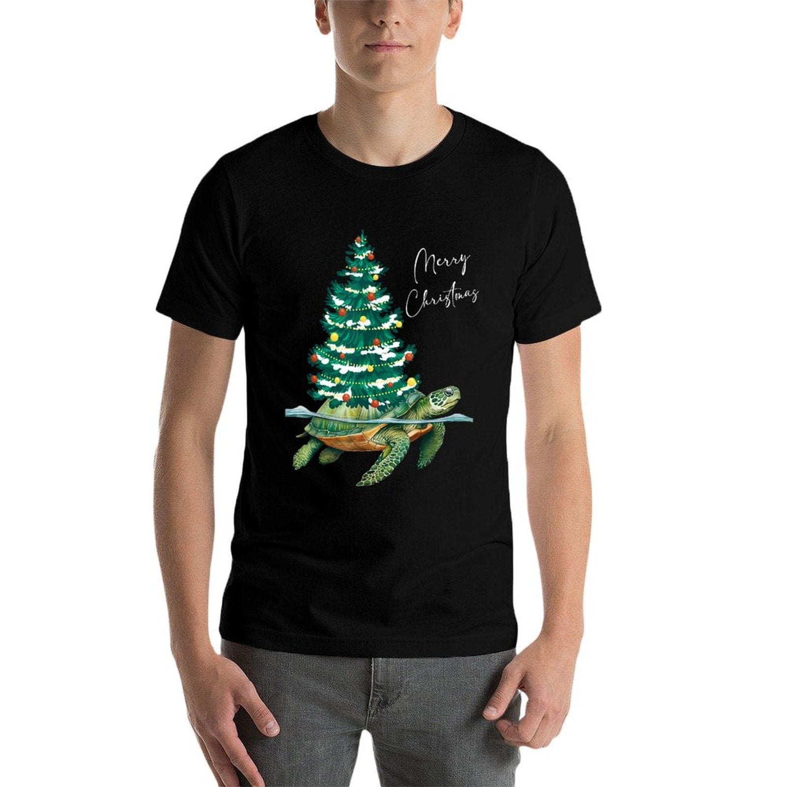 Merry Christmas Sea Turtle Xmas Tree Lights Pjs Men Women  Odor-resistant T-Shirt