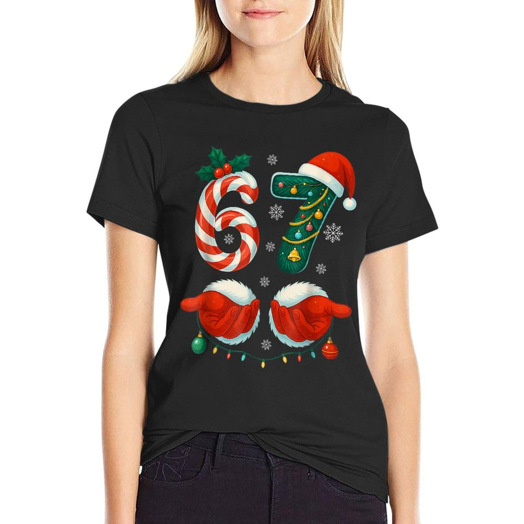 Funny 67 Christmas 6 7 Six Seven Meme 6 7 Matching Couples  Ribbed Collar T-Shirt