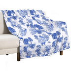 Elegant Vintage Blue Toile Deer in Woodland Travel-friendly Throw Blanket