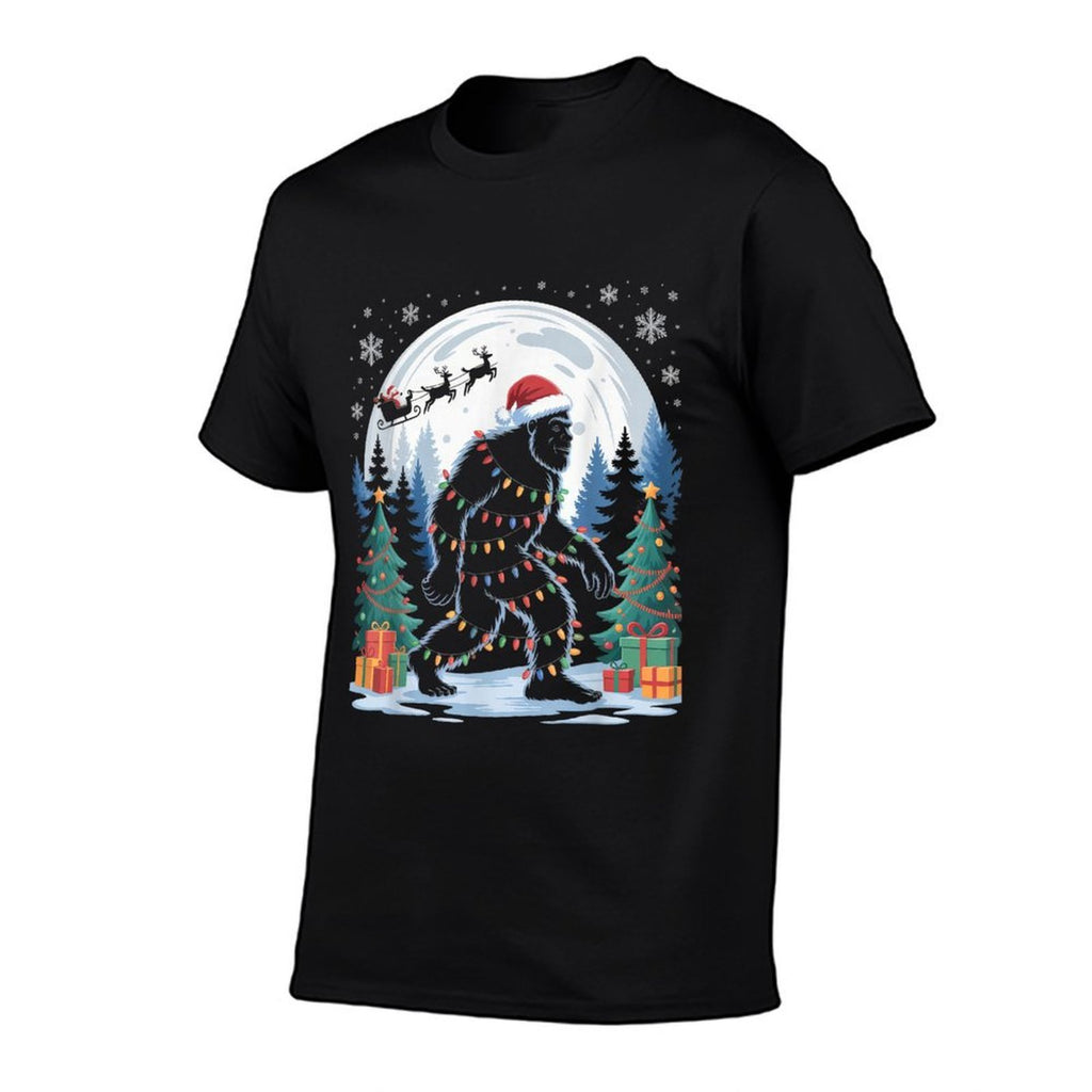Santa Bigfoot Christmas Lights Funny Sasquatch Believe  Eco-friendly Material T-Shirt