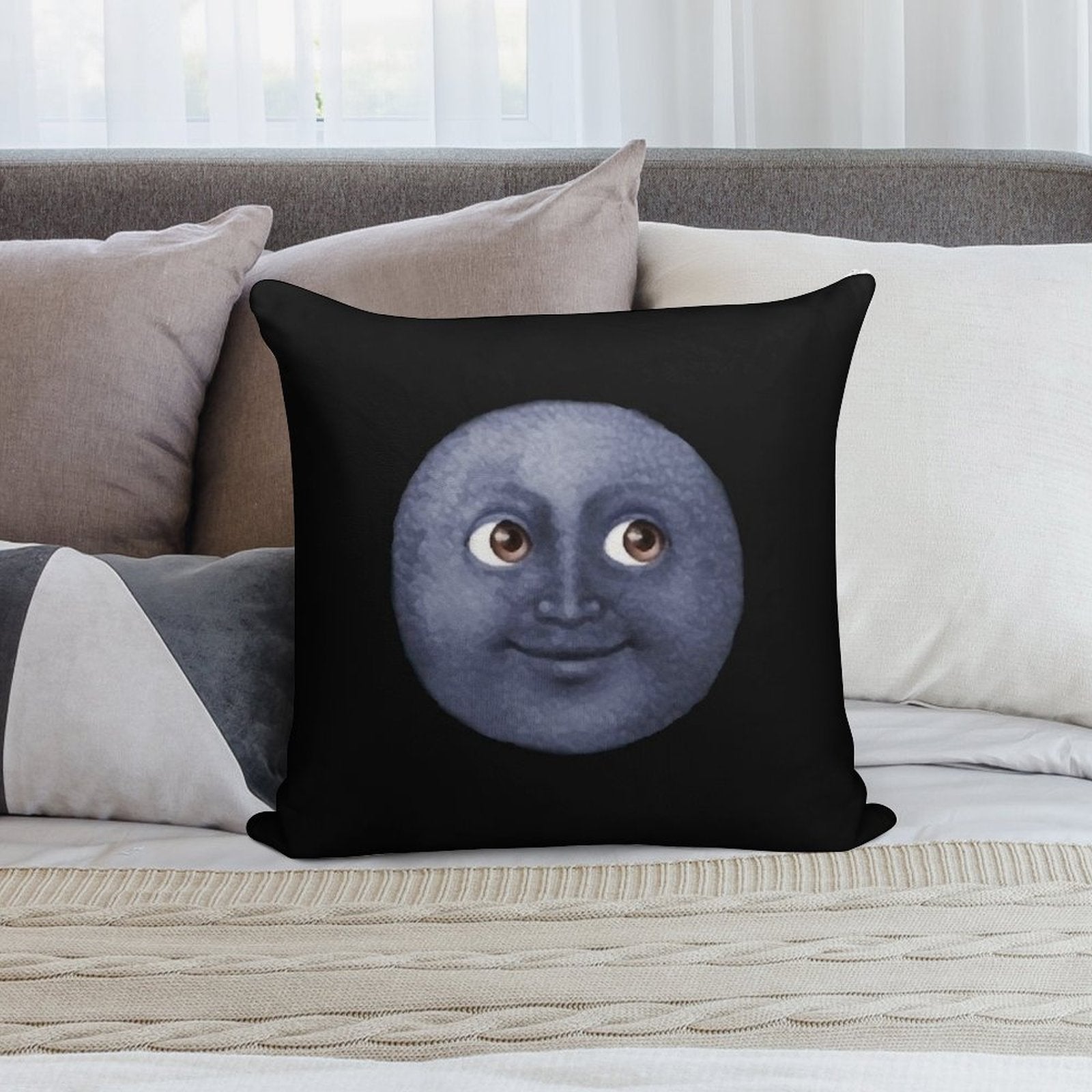 Moon Emoji Soft Short Plush Fabric Throw Pillow