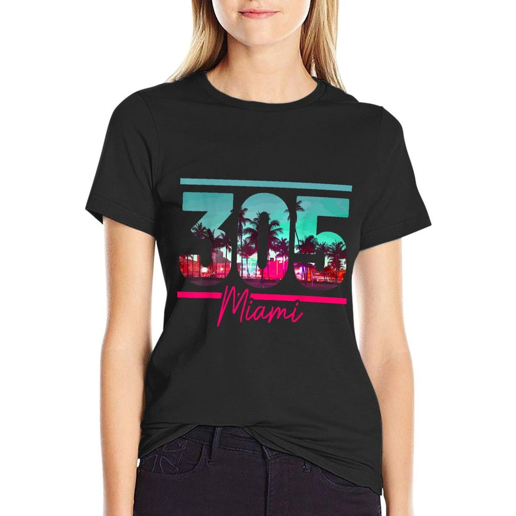 Miami 305 Area Code Florida Vintage Palm Trees Pride Retro  Wrinkle-resistant T-Shirt