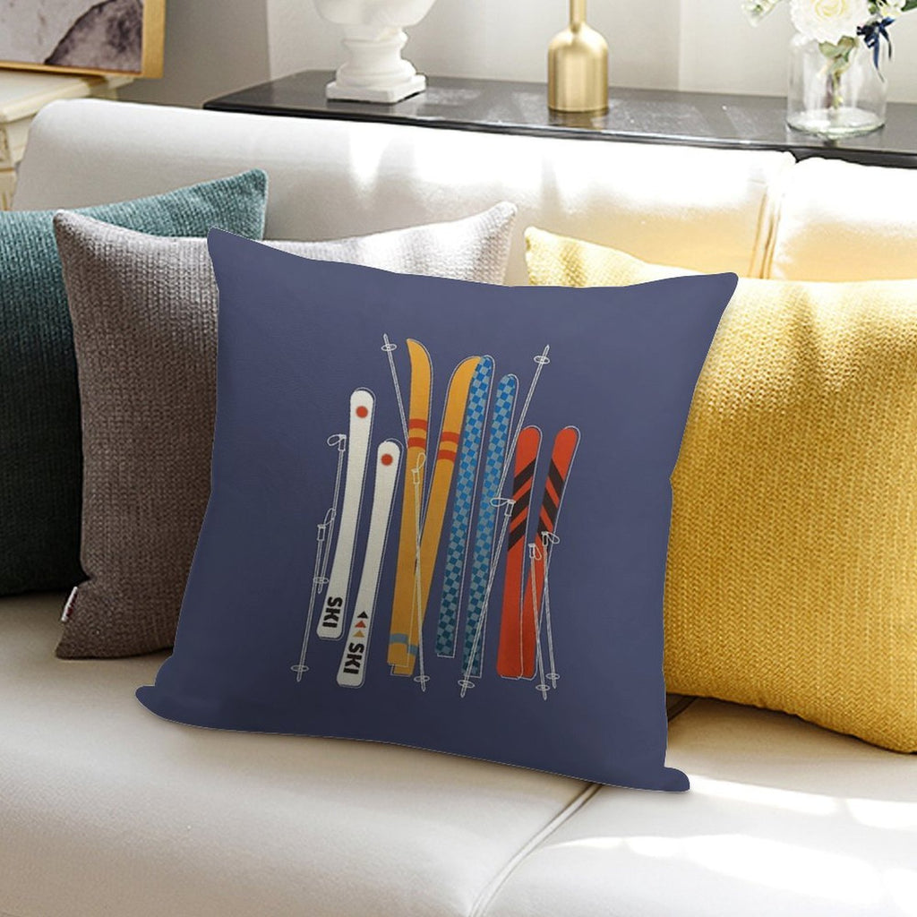 Retro Colorful Skis Soft Style Accent Throw Pillow