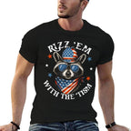 Rizz Em With The Tism Patriotic Raccoon Meme 4th Of July  Rolled Sleeves T-Shirt