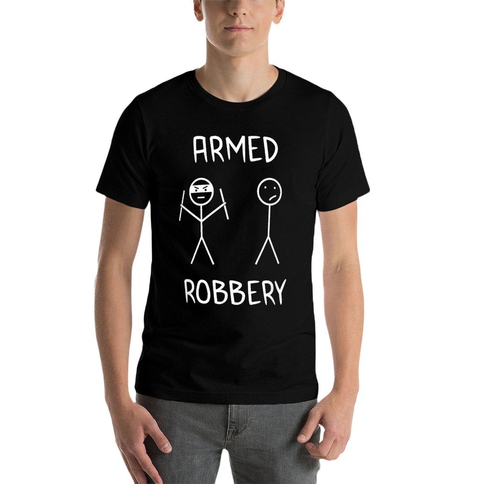 Armed Robbery Sarcastic Sarcasm Funny Stickman Stick Figure  Heathered Texture T-Shirt