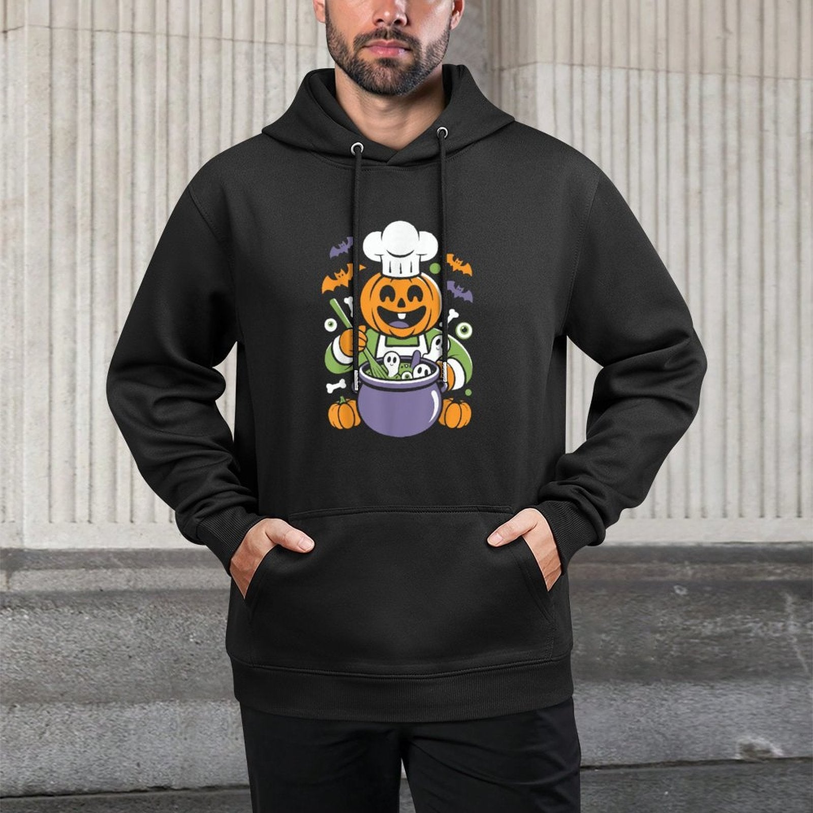 Funny Pumpkin Chef Cooking Halloween Cauldron Design Layering Staple Hoodie