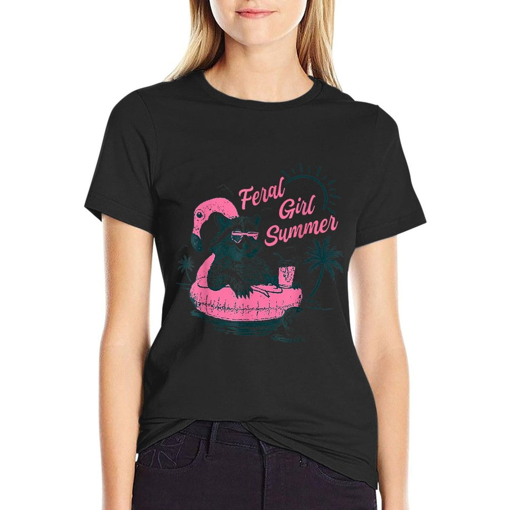 Feral Girl Summer Funny Meme Feral Raccoon Summer  Easy-care T-Shirt