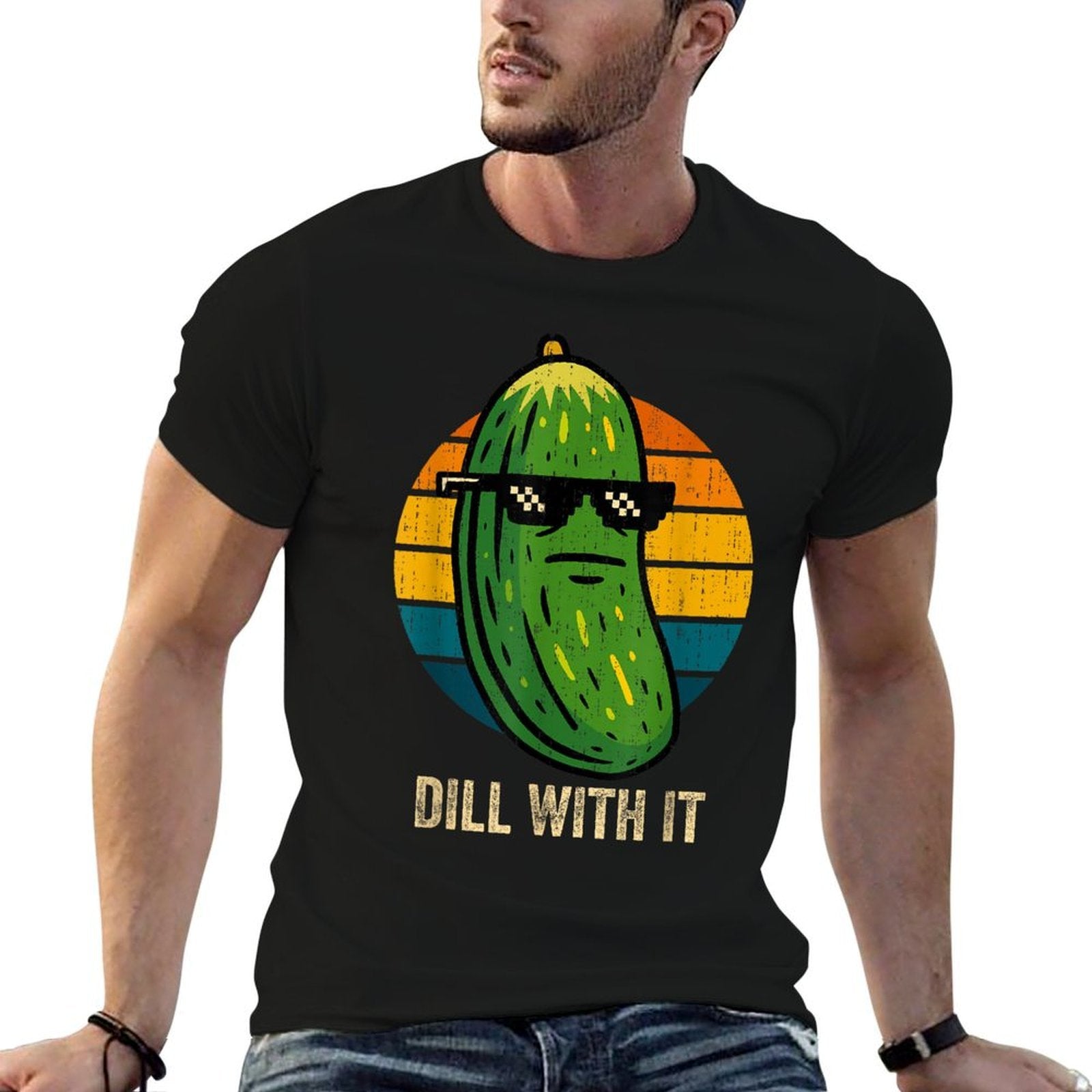 Dill With It Funny Saying Vegetarian Pickle Lover Humor Meme  Stretchy T-Shirt