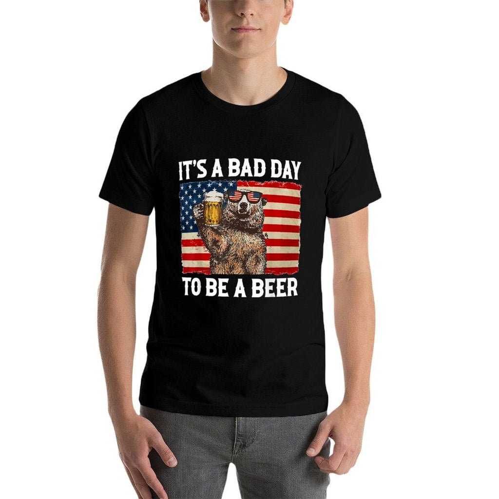 US Bear Drinking Its A Bad Day To Be A Beer  Ribbed Collar T-Shirt