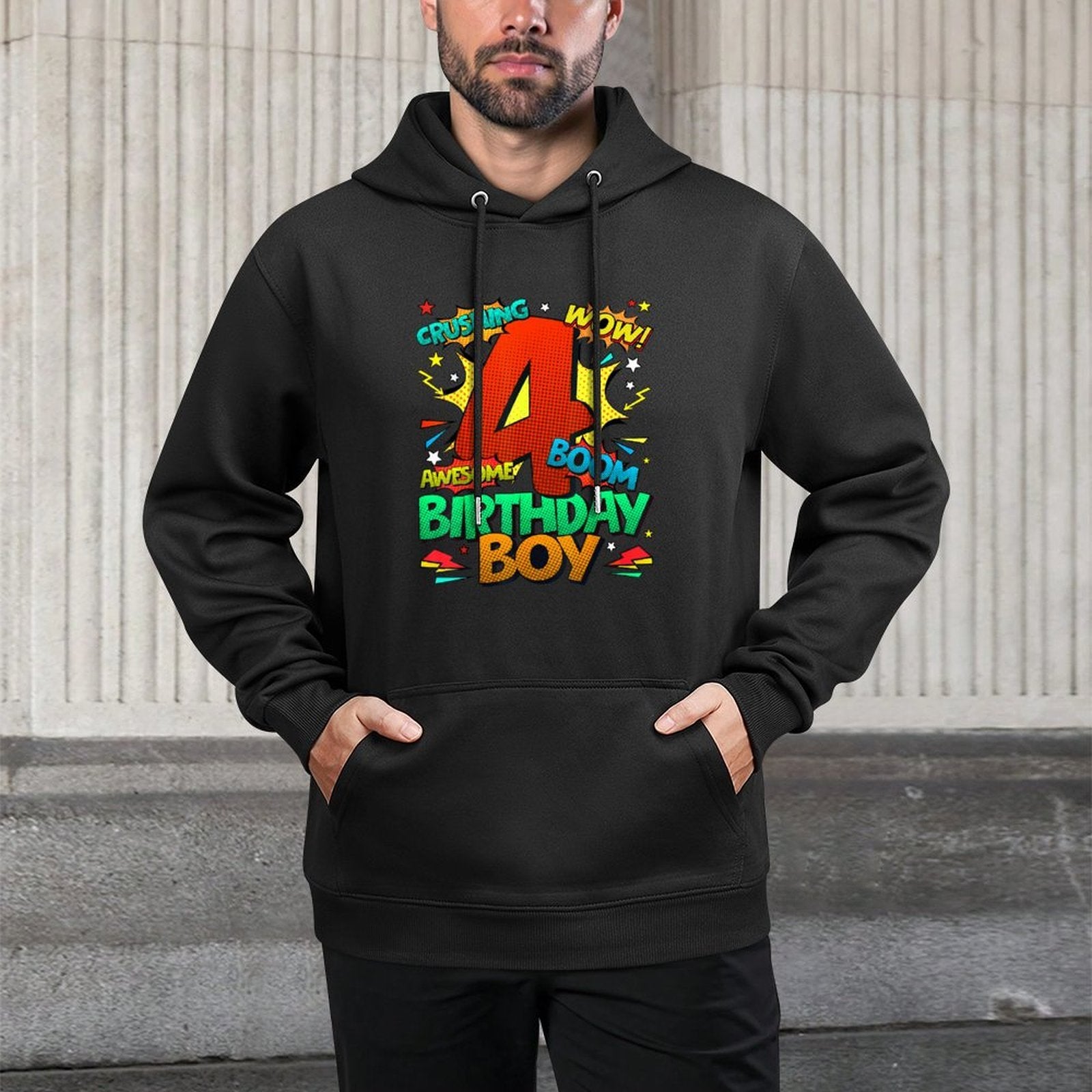 4th Birthday Kids Comic Style Kids Boys 4 Year Old Gifts Moisture-Wicking Hoodie