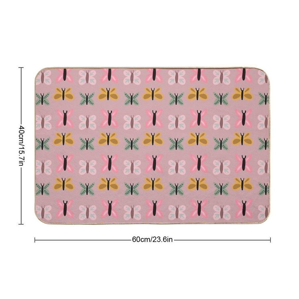 Vintage Pink Butterflies  Fade-Resistant Bath Mat