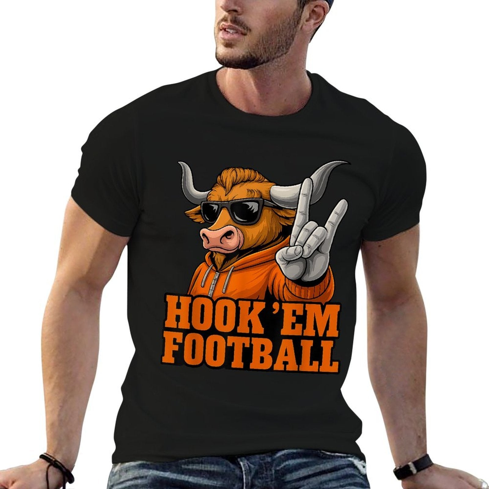Horn Hand Funny Saying Texas Gift for Men, Women  Kids  Summer-ready Fabric T-Shirt