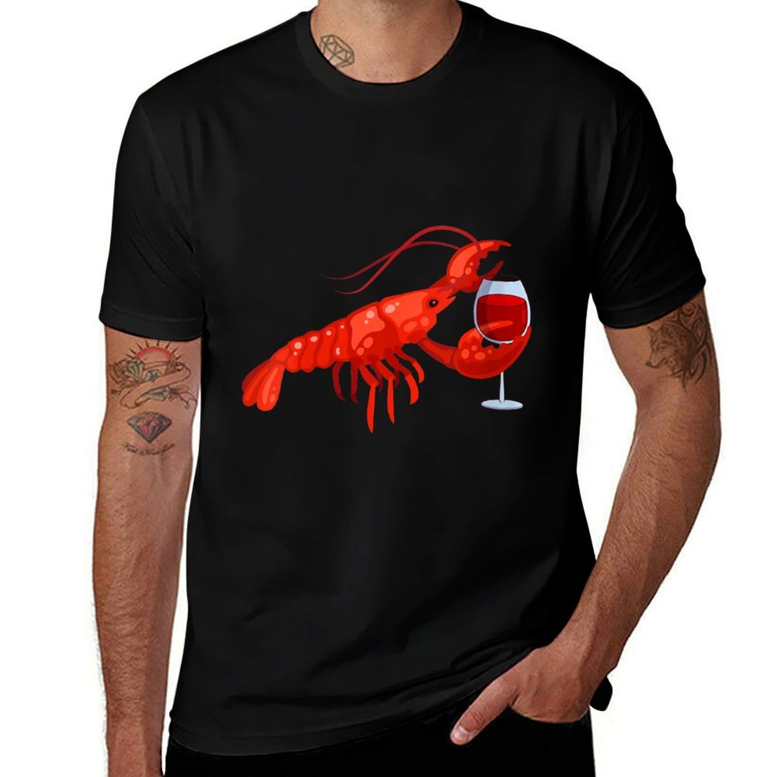 Womens Lobster Wine Drinking Funny Beach Cruise  Moisture-wicking T-Shirt