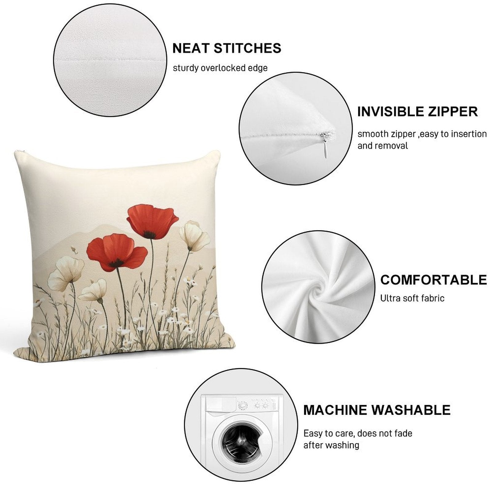 Red Poppies In Bloom Soft Bedroom Essential Throw Pillow