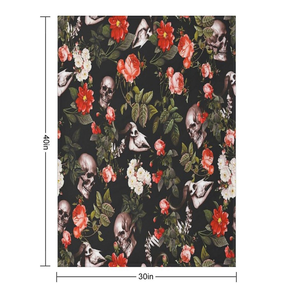Skull And Floral Pattern Multi-functional Throw Blanket