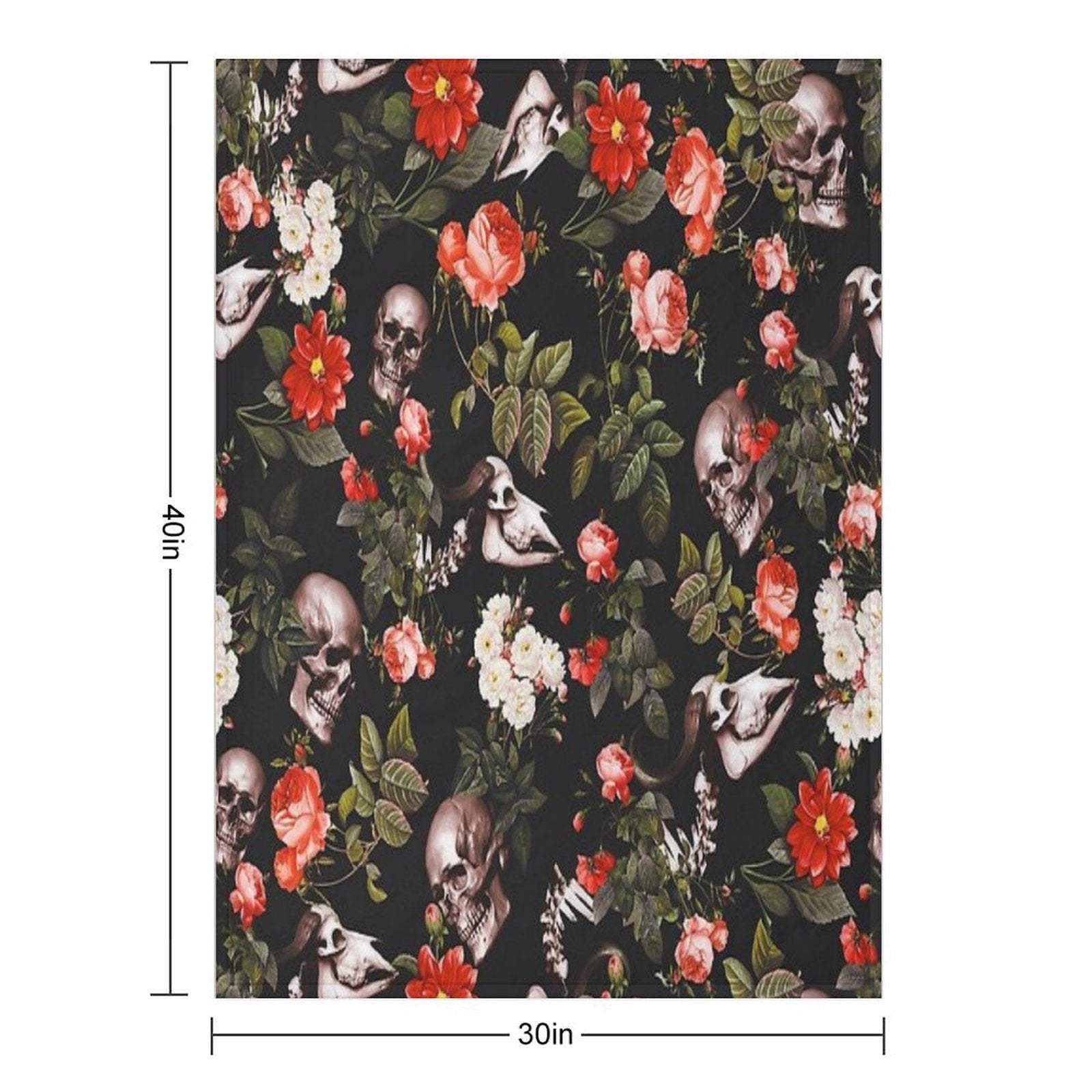 Skull And Floral Pattern Multi-functional Throw Blanket
