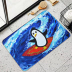 Surfing Penguin on A Summer Day  Easy To Clean Bath Mat
