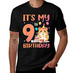 Its My 9th Birthday Cute Hamster 9 Year Old Kids  Oversized Silhouette T-Shirt