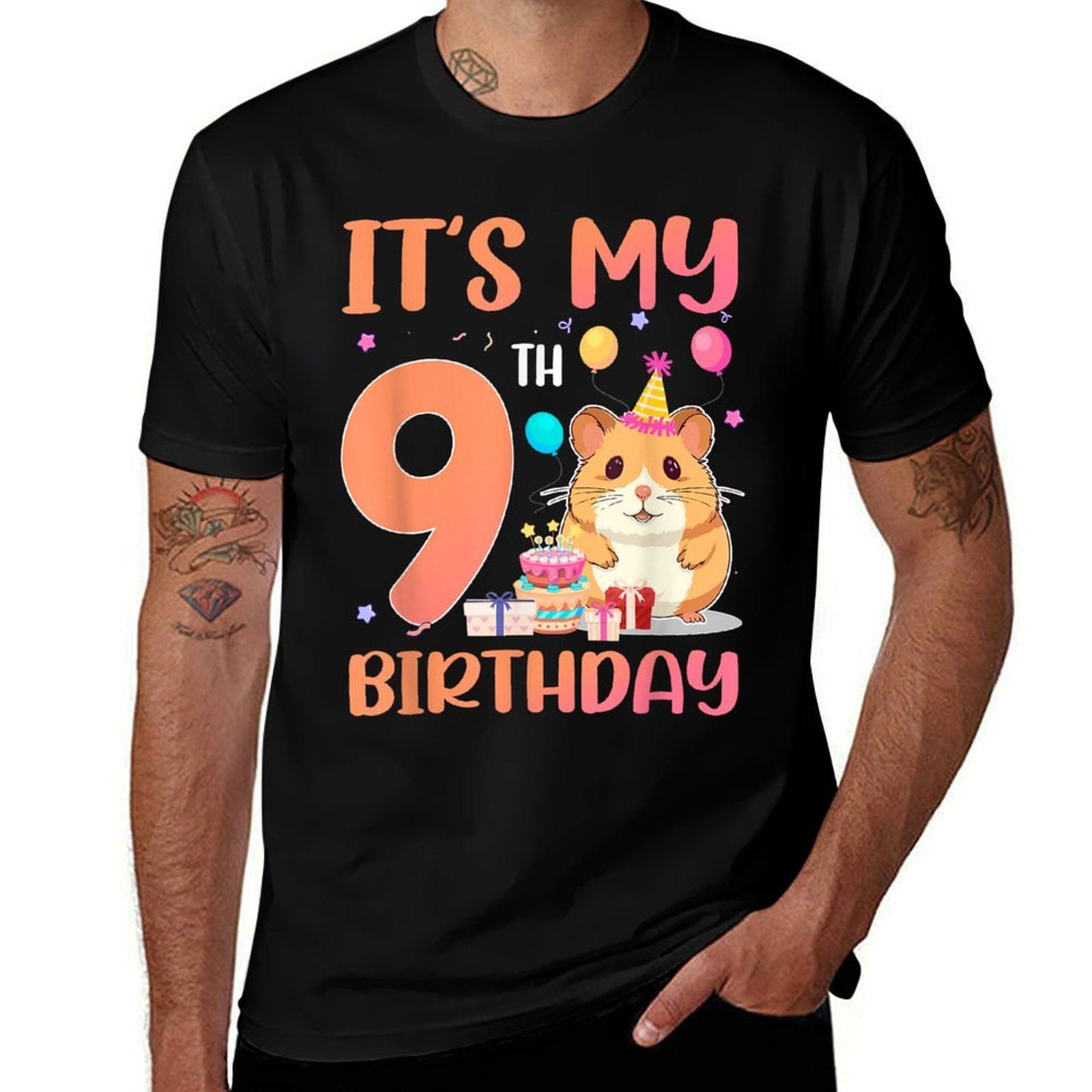 Its My 9th Birthday Cute Hamster 9 Year Old Kids  Oversized Silhouette T-Shirt