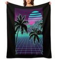 Retro 80s Vaporwave Sunset Sunrise With Outrun Style Grid Print Wrinkle-free Throw Blanket