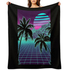 Retro 80s Vaporwave Sunset Sunrise With Outrun Style Grid Print Wrinkle-free Throw Blanket