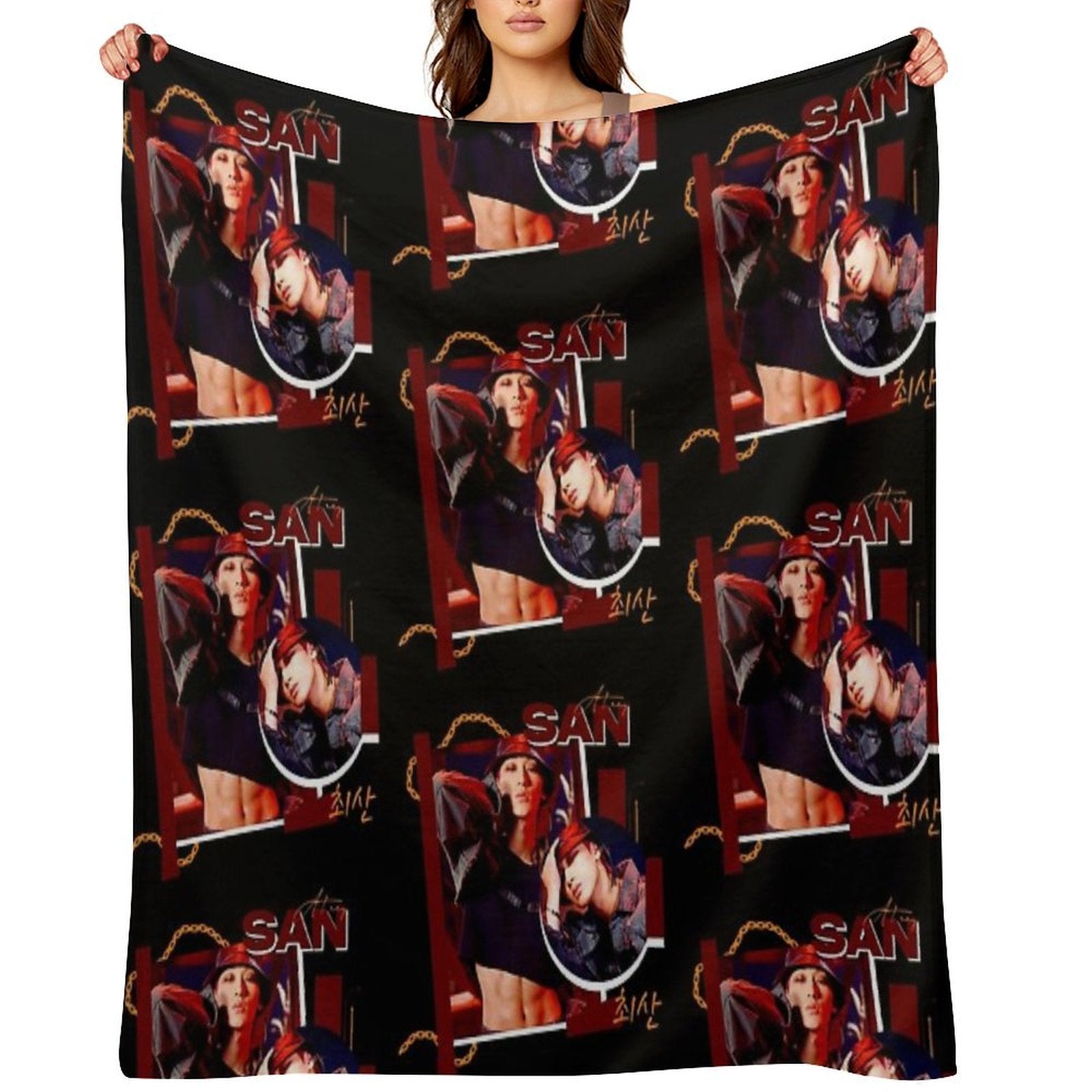 ATEEZ SAN  FIREWORKS Plush Throw Blanket