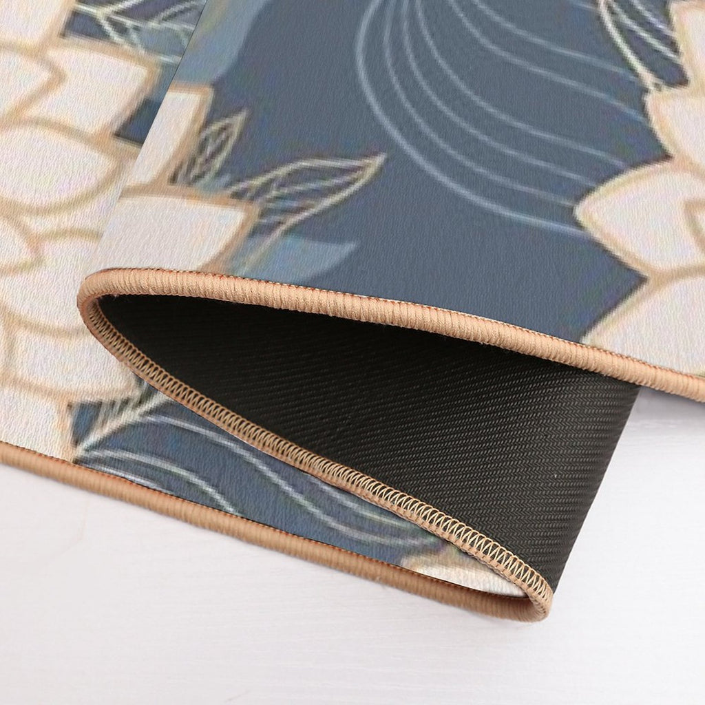 Floral Aesthetic in Navy, Ivory And Gold Durable Bath Mat