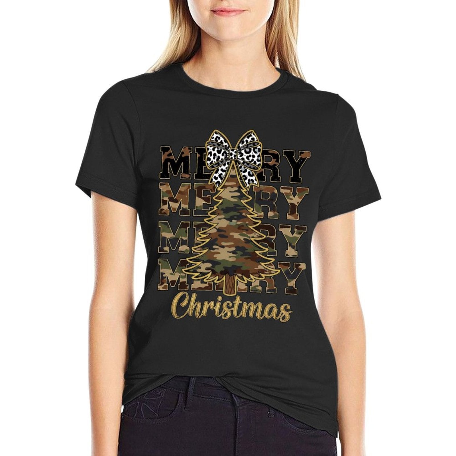 Camo Merry Christmas Camouflage Christmas Tree  Stretchy T-Shirt