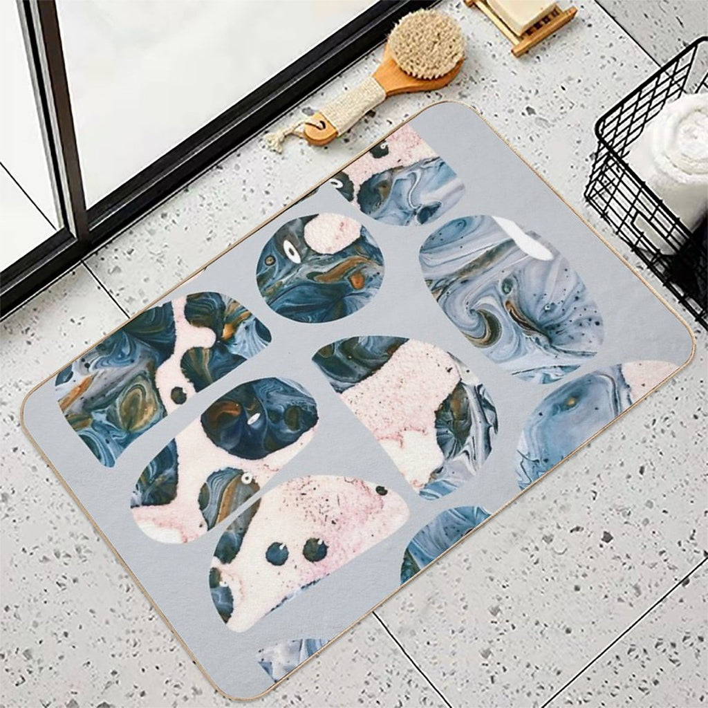 Unturned Stones, Abstract Marble Resin Art, Contemporary Agate Waves Pattern, Eclectic Boho Luxe Nature  Dirt-Trapping Bath Mat