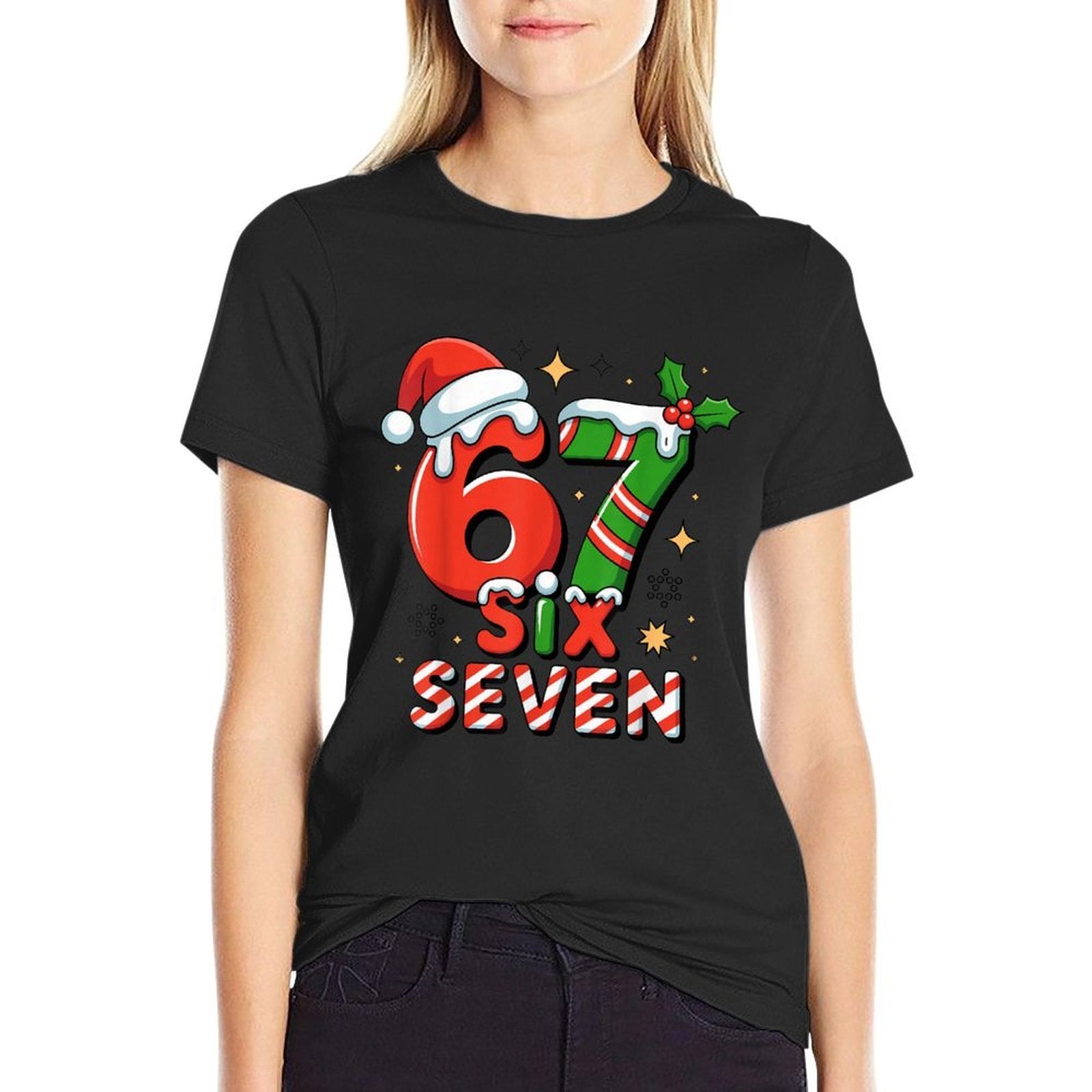 Funny 67 Meme Christmas Six Seven Santa Holiday  Graphic-printed T-Shirt