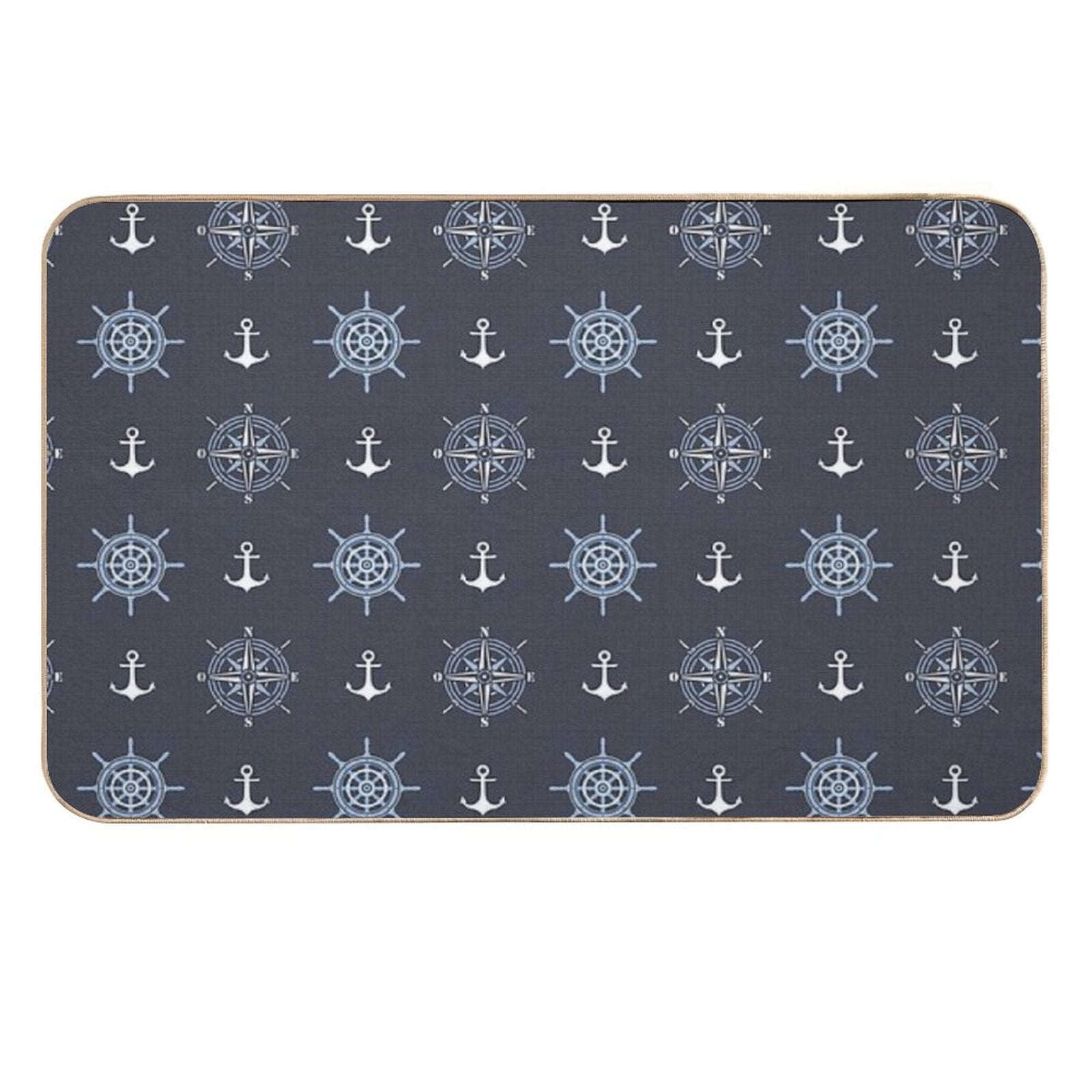 Pattern of Anchors And Compass Roses on Dark Blue  Rapid-Drying Bath Mat