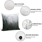 Home Is A Feeling   Misty Retro Fall Wilderness Fairytale Evergreen Forest With Trees Covered In Magic Fog Season Soft Home Decor Throw Pillow