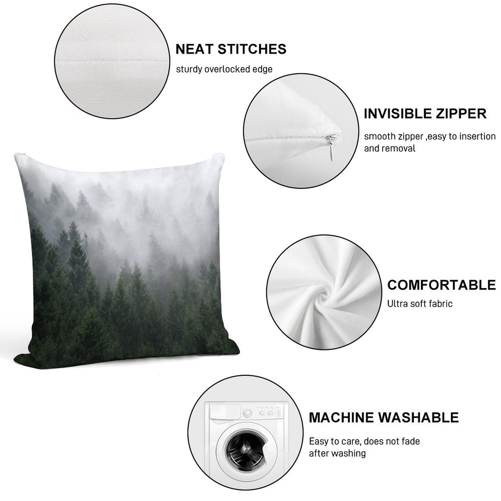 Home Is A Feeling   Misty Retro Fall Wilderness Fairytale Evergreen Forest With Trees Covered In Magic Fog Season Soft Home Decor Throw Pillow