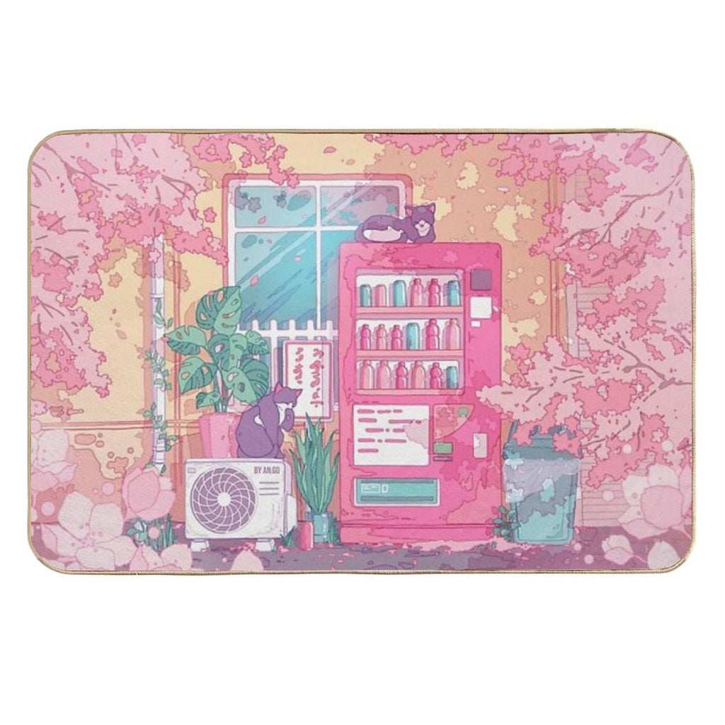 The Stray Cats, Wending Machine And Pink Cherry Blossom  Non-Slip Bath Mat