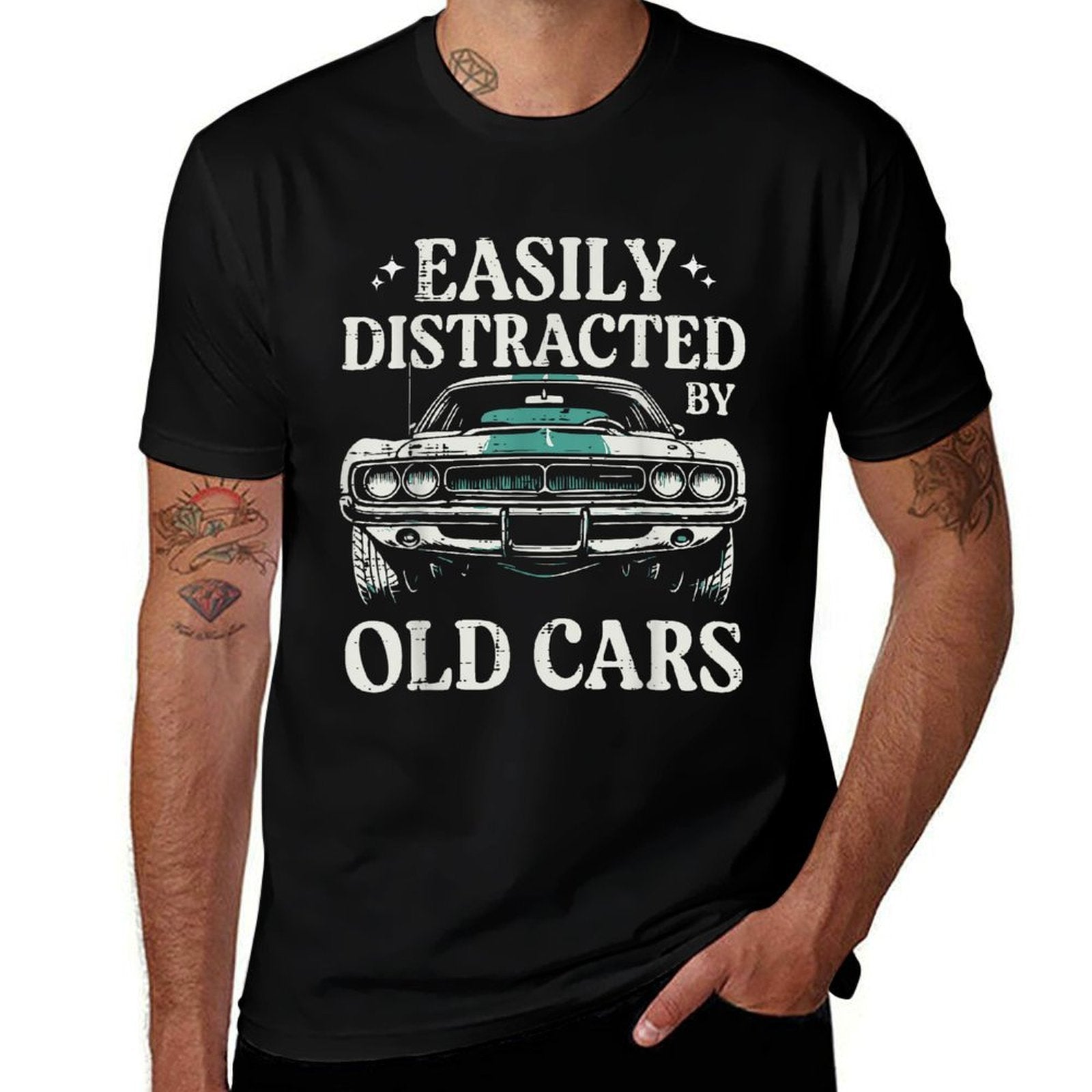 Racing Easily Distracted Old Cars Car Race Men Women Kids  Fade-proof Color T-Shirt