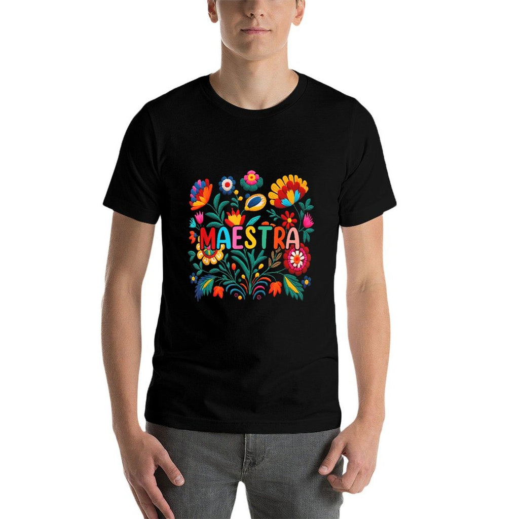 Maestra Flowers Spanish Teacher Cinco De Mayo Funny  Polyester Blend T-Shirt