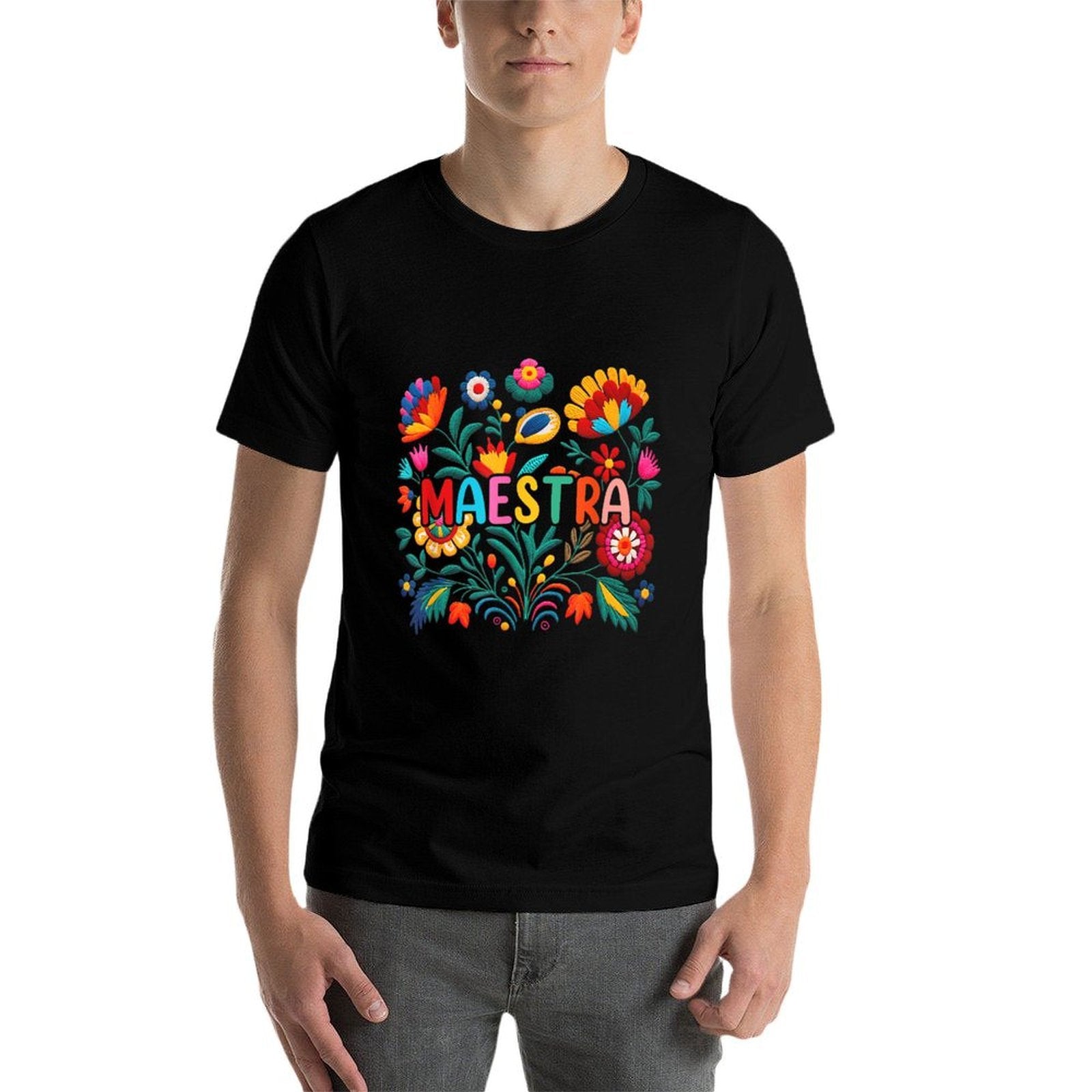 Maestra Flowers Spanish Teacher Cinco De Mayo Funny  Polyester Blend T-Shirt