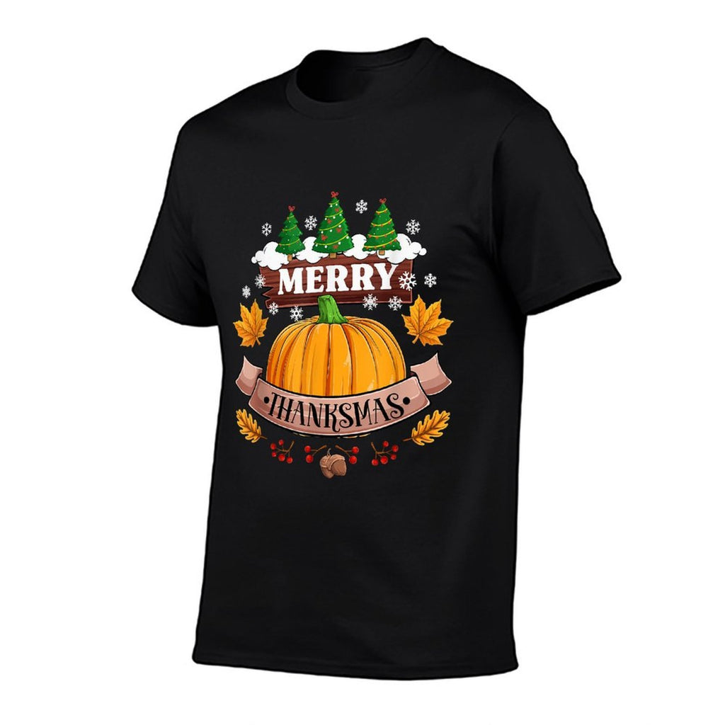 Funny Merry Thanksmas Festive Thanksgiving Christmas Pumpkin  Slim-fit Cut T-Shirt