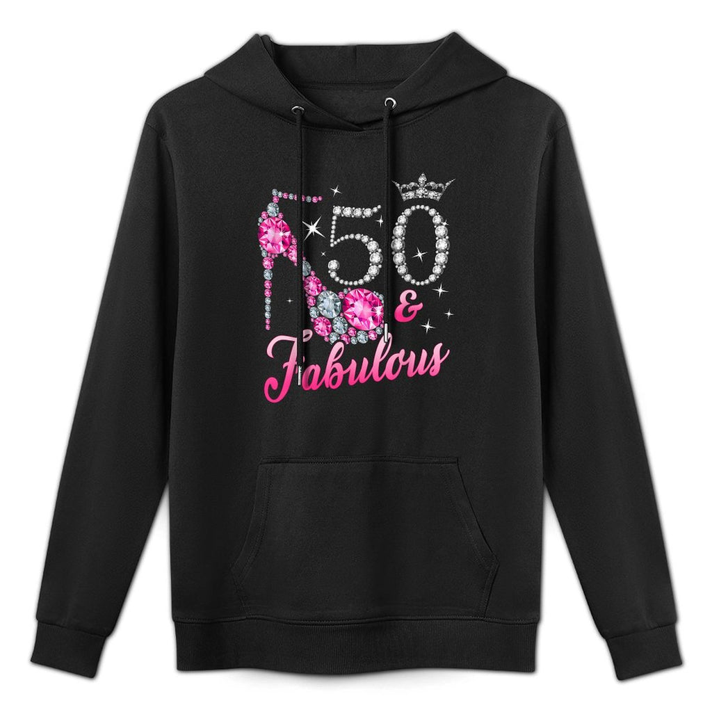 50 Fabulous 50th Birthday Women Girl Queen Crown High Heel Medium-Weight Fabric Hoodie