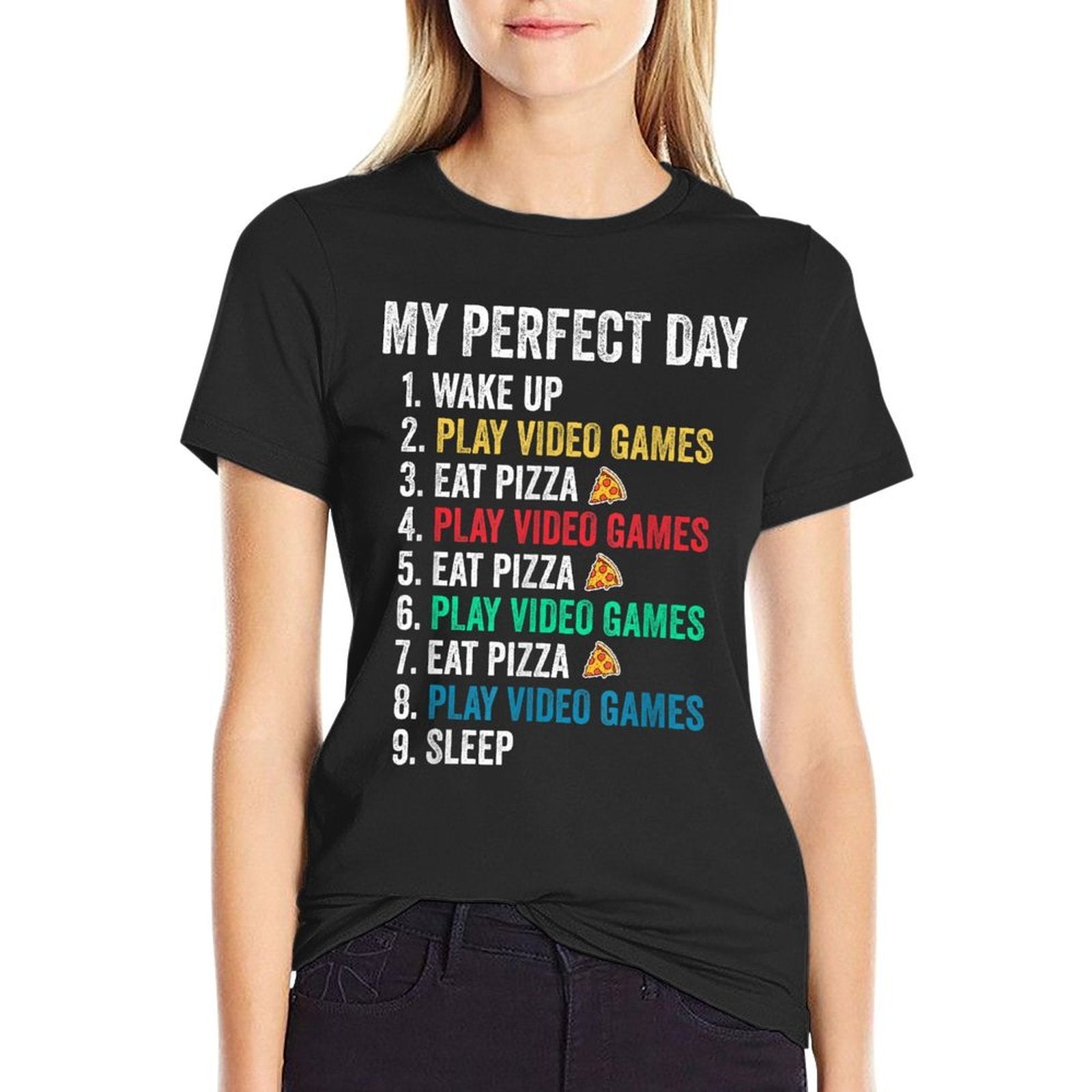My Perfect Day Play Video Games  Eat Pizza Funny  Trendy Pattern T-Shirt