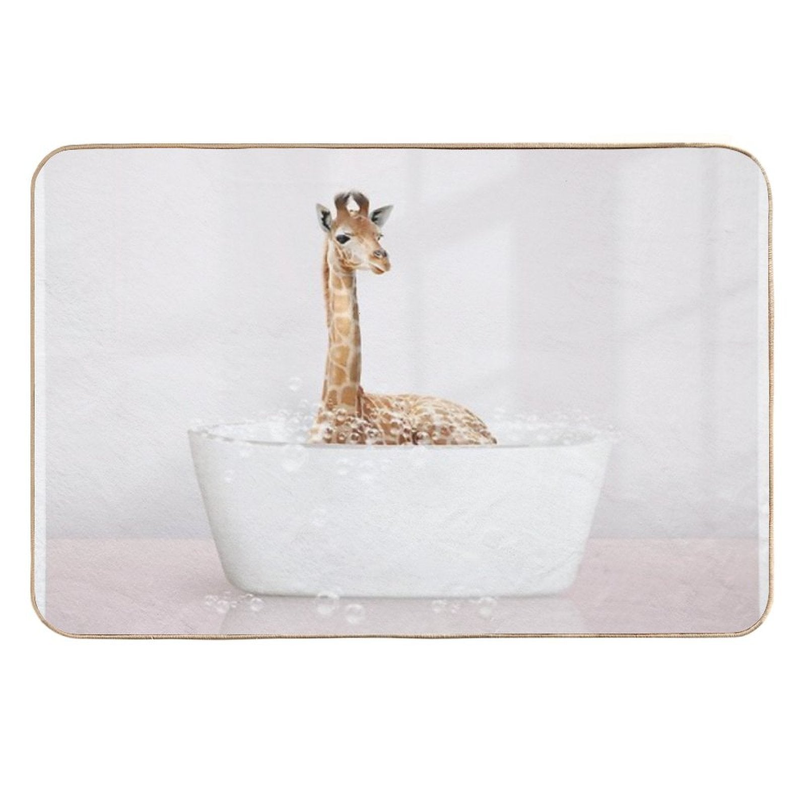 Baby Giraffe in Modern Bathtub Pink Print, Baby Giraffe Bathing, Animals in Bathtub Art by Synplus  Non-Slip Bath Mat