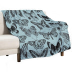Large Butterfly Vintage Pattern (blue) Travel-friendly Throw Blanket