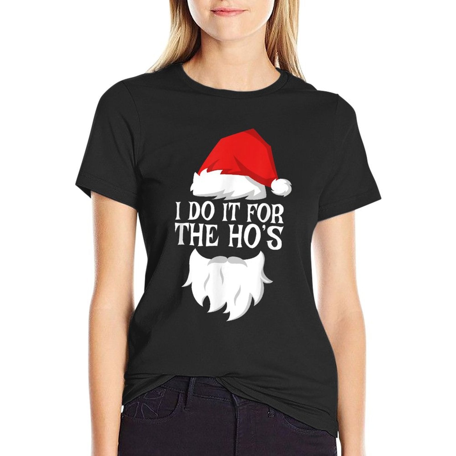 I Do It For The Hos Santa Christmas  Ribbed Collar T-Shirt