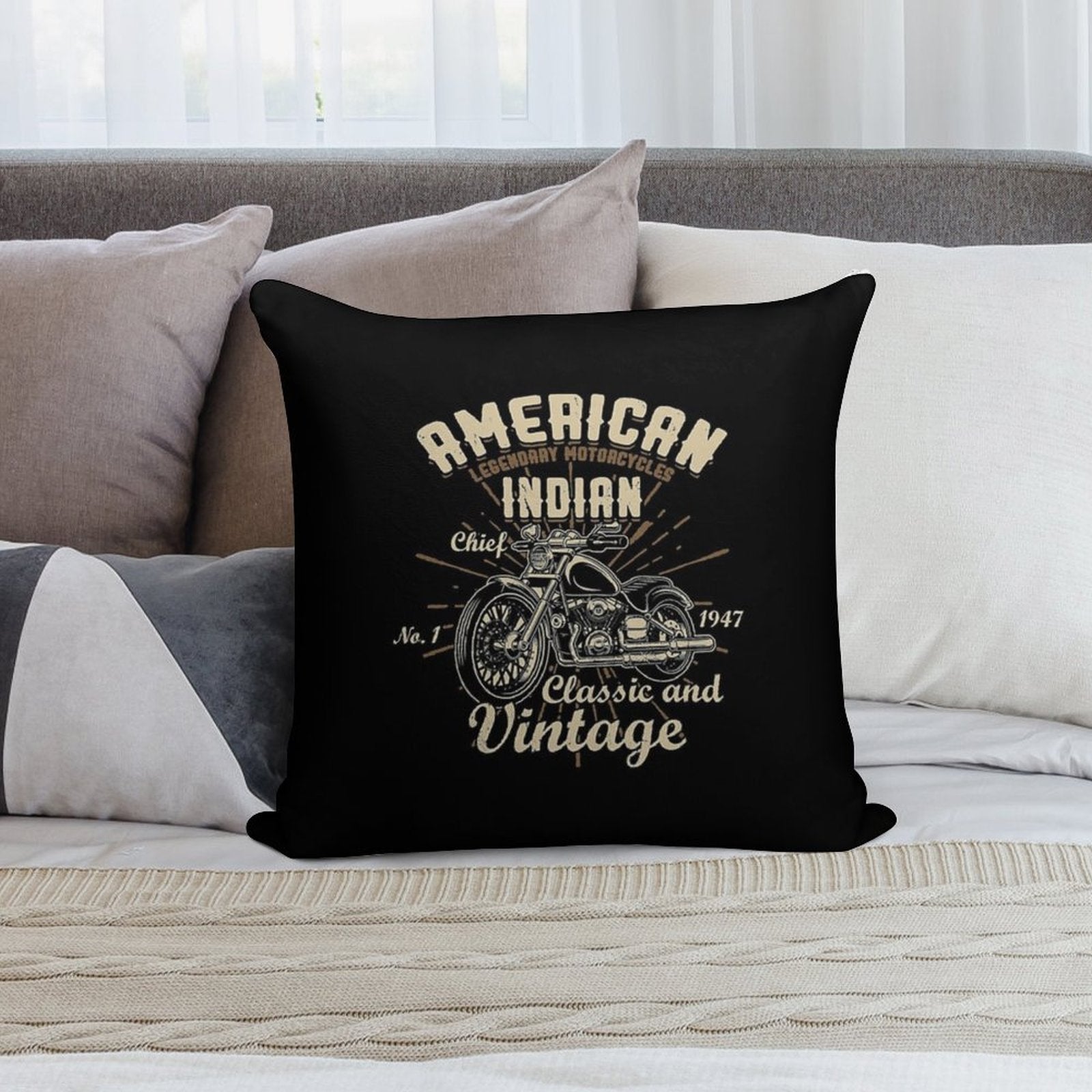 American Legendary Motorcycles Indian Chief No 1 1947 Classic And Vintage Soft Fade-Resistant Throw Pillow